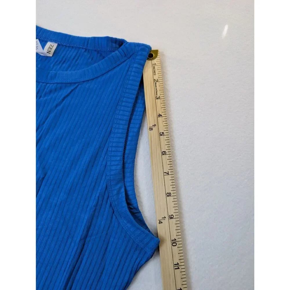Zenana Ribbed High-Neck Tank Top Cobalt Blue Size XL